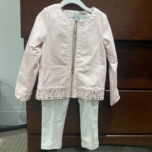 Tahari girls pink leather jacket with leggings